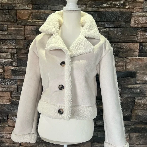 Wild Fable Cream Teddy Jacket with Button Closure - Picture 4 of 12